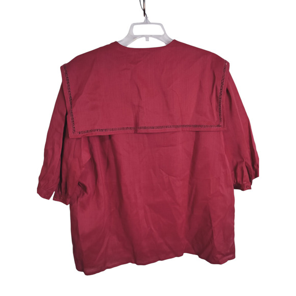 3563)CALI Div of Carry Back Red Linen Blend Sailor Cutout 3/4 Sleeve Top EU44 - Picture 5 of 8